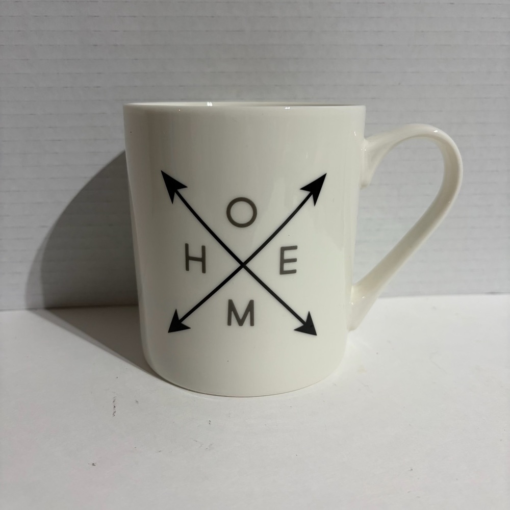 Hazel & Co H O M E Home Arrow White Ceramic Mug Cup Coffee Handle 4.5” NEW